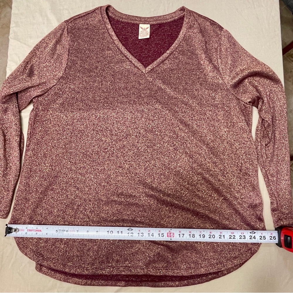 Faded Glory Women’s 2X Metallic Burgundy Knit V-Neck Long Sleeve Pullover Top